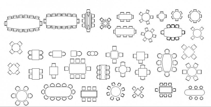 Multiple wooden dining tables 2d elevation blocks cad drawing details dwg file