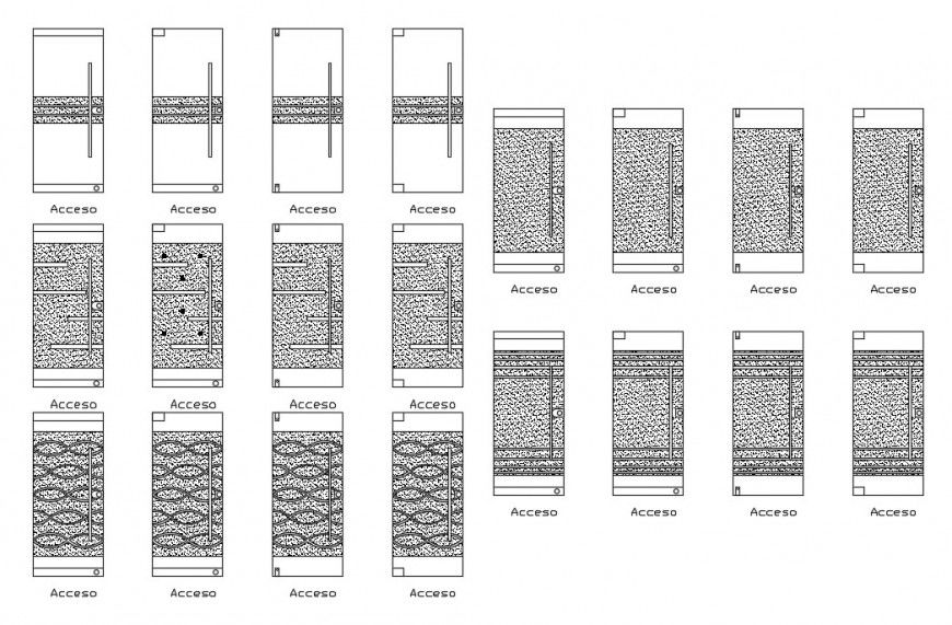Multiple wooden door template blocks drawing details dwg file