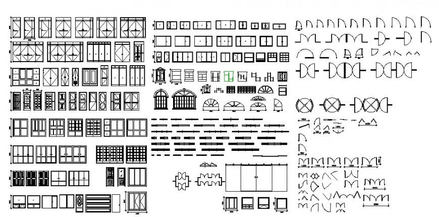 Multiple wooden doors and windows elevation blocks cad drawing details dwg file