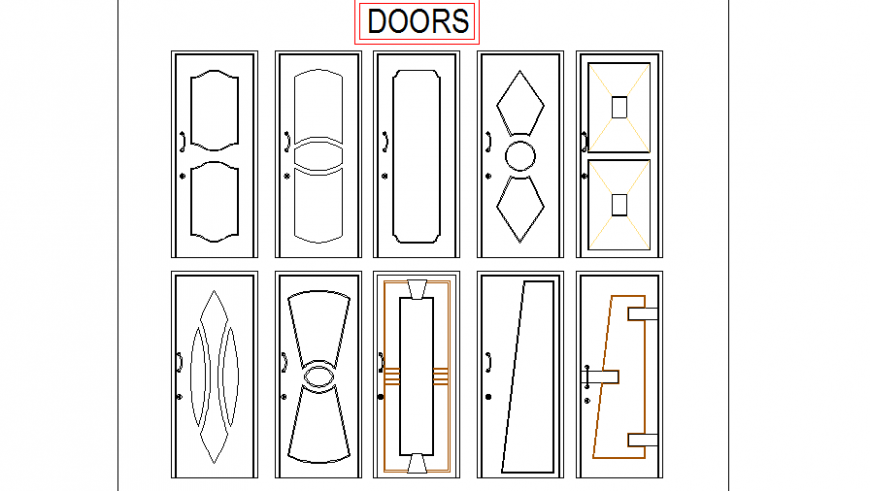 Multiple wooden doors elevation cad blocks details dwg file