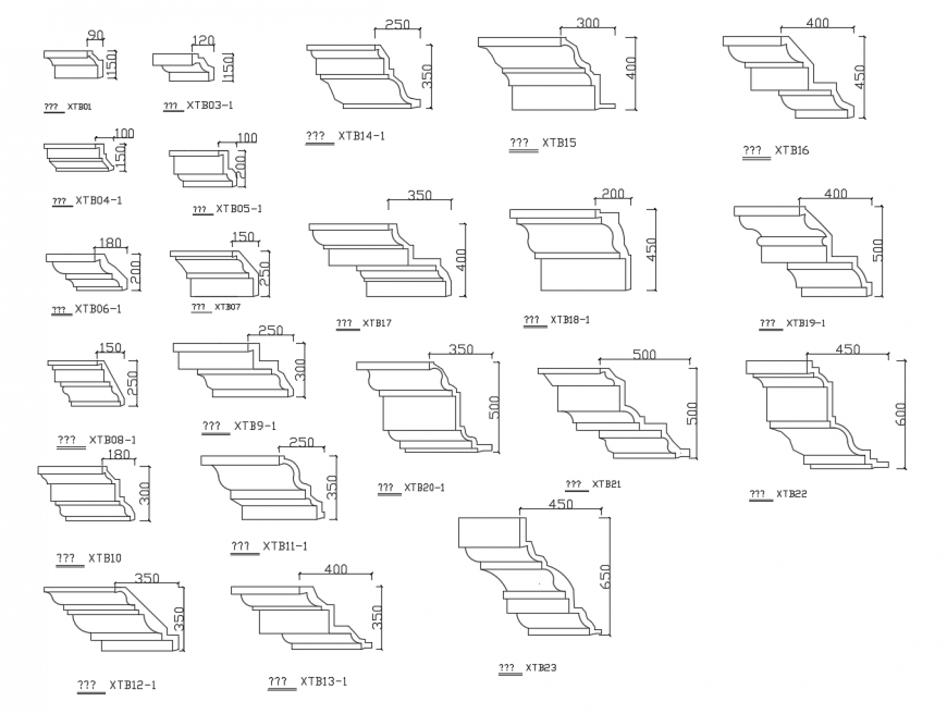Multiple wooden European component blocks cad drawing details dwg file