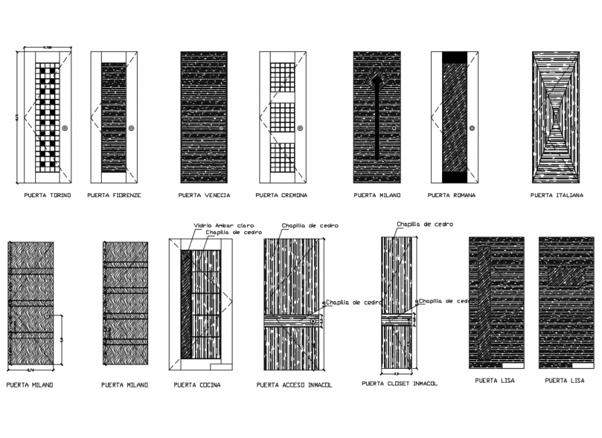 Multiple wooden house door elevations cad block details dwg file
