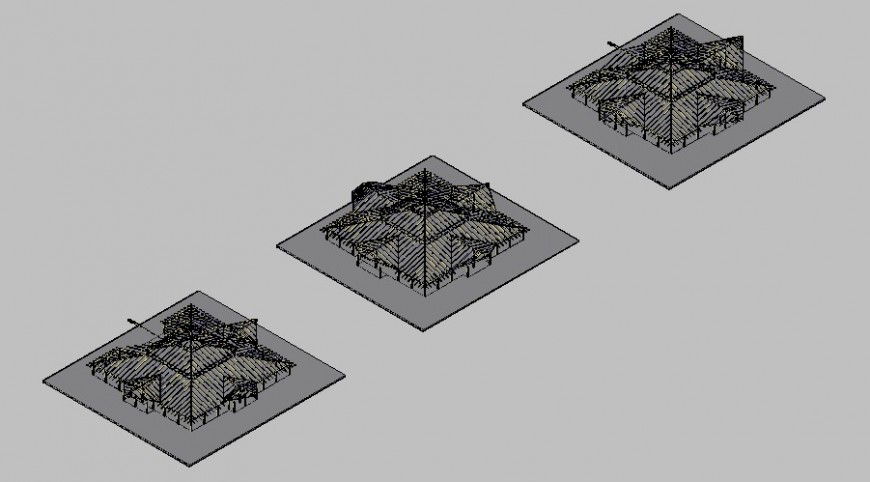 Multiple wooden structured gazebo house type 3d model drawing details dwg file