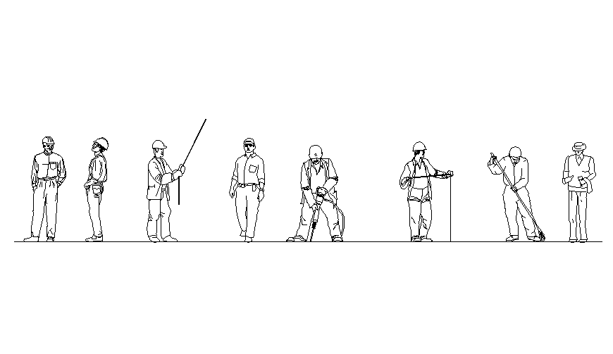 Multiple worker people block cad drawing details dwg file