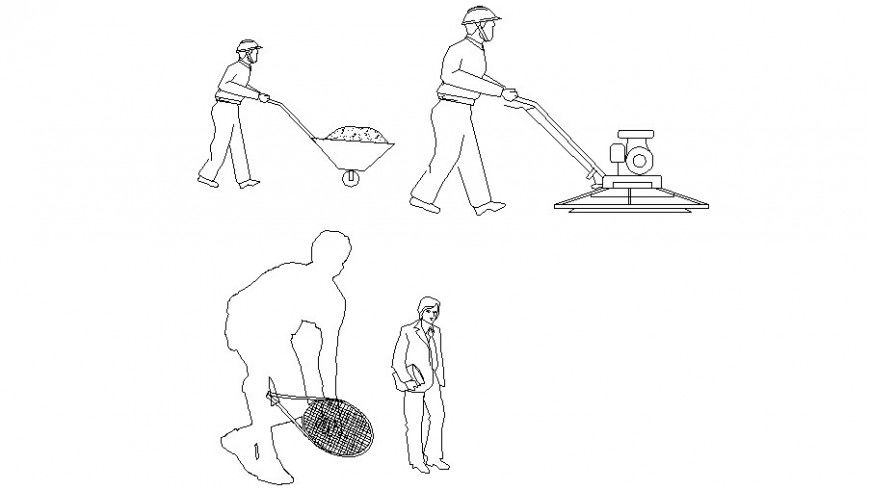 Multiple working people blocks cad drawing details dwg file