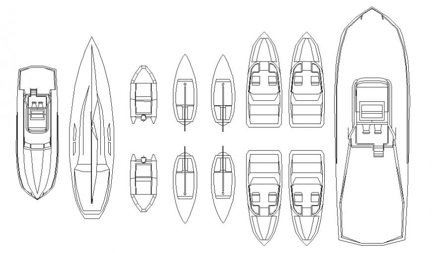 Multiple yacht boat and speed boat blocks cad drawing details dwg file