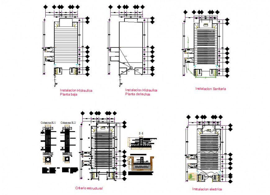 Multiplex building 2d view CAD construction block detail layout plan in dwg format