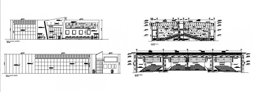 Multiplex theater all sided section and plan cad drawing details dwg file