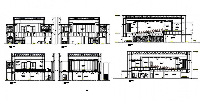 Multiplex theater building all sided section cad drawing details dwg file