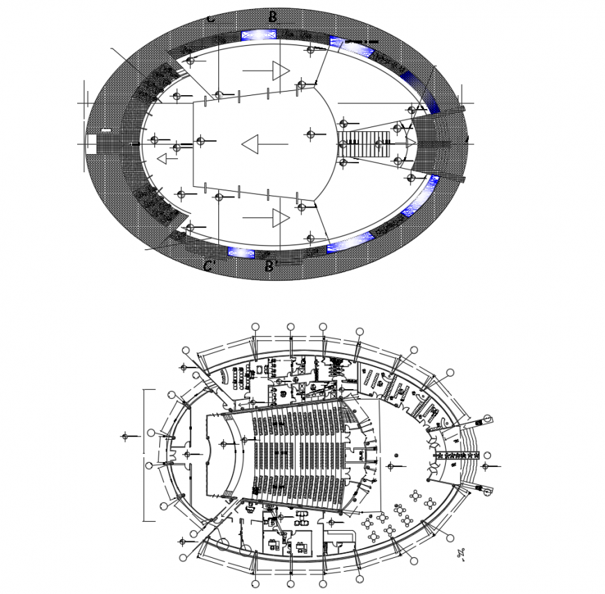 Multiplex theater building units 2d view layout plan in autocad format