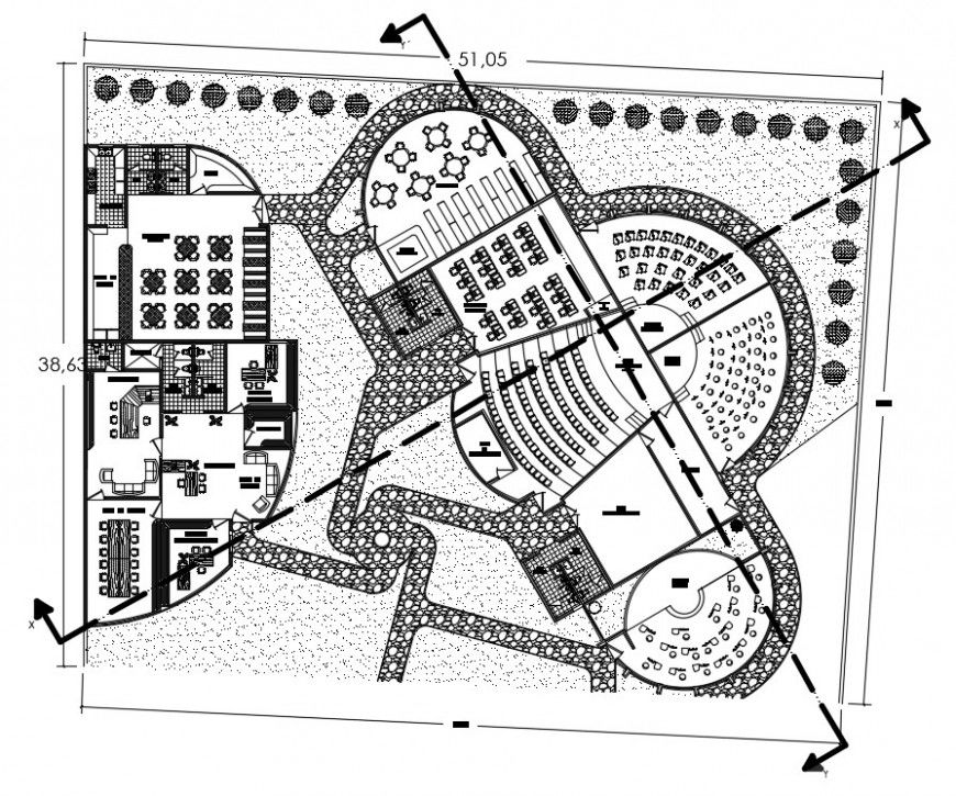 Multiplex theater distribution plan with furniture cad drawing details dwg file