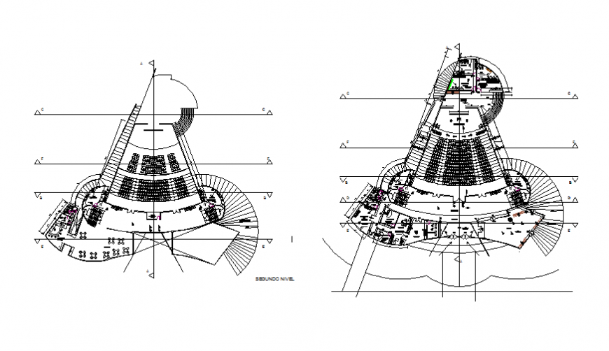 multiplex theater first and second floor plan cad drawing details dwg file