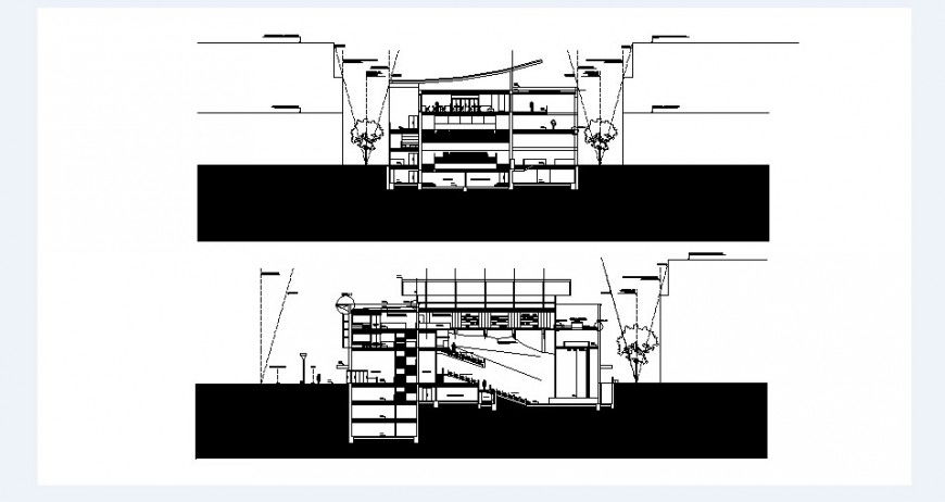 Multiplex theater front and back section cad drawing details dwg file