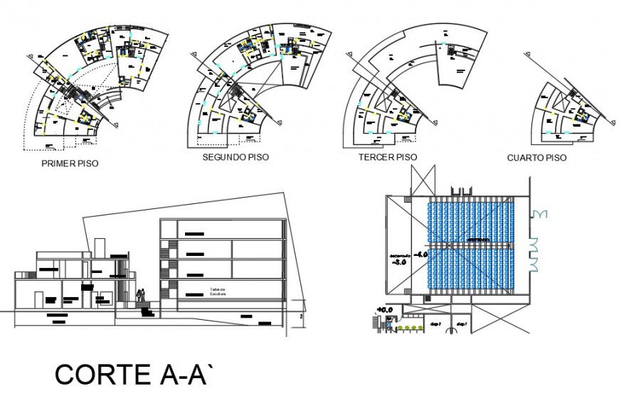 Multiplex theater plan and section autocad file