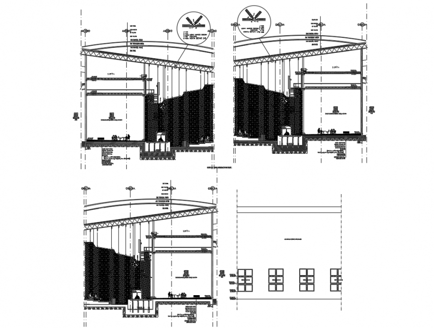 Multiplex theater sectional constructive details dwg file