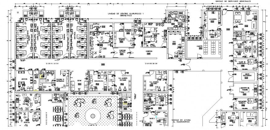 Multispecialty hospital plan drawing in dwg file.