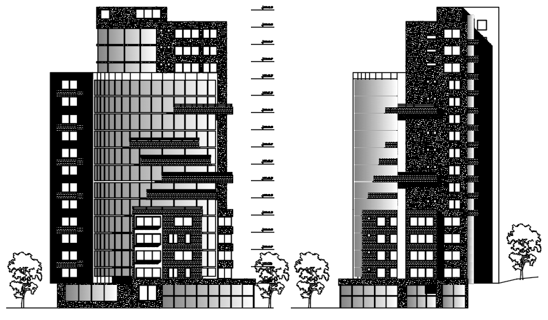 multistorey hotel building design with elevation in dwg file