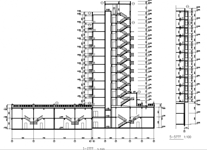 Multistory Apartment section drawing in dwg file.