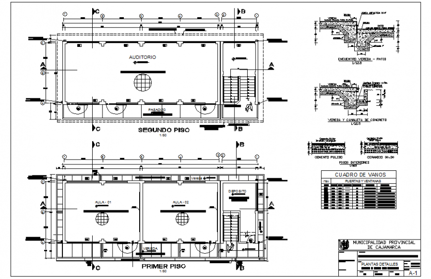 Municipal building detail elevation and plan dwg file