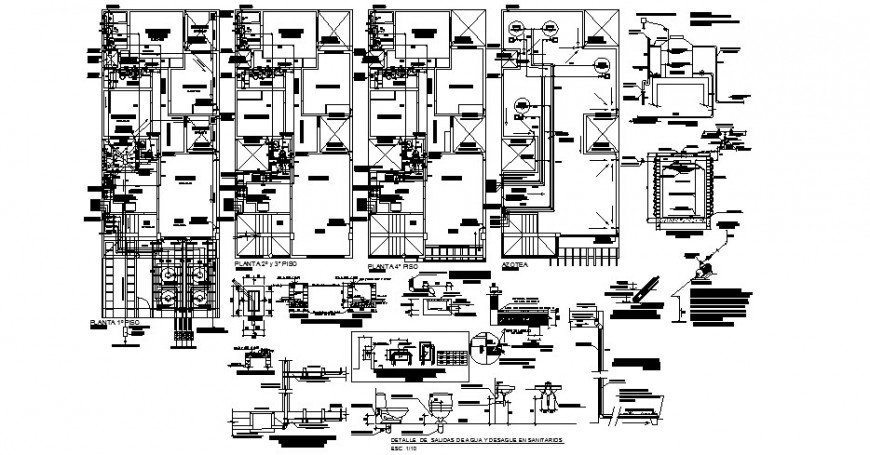 Municipal housing flats floor plan and sanitary installation cad drawing details dwg file