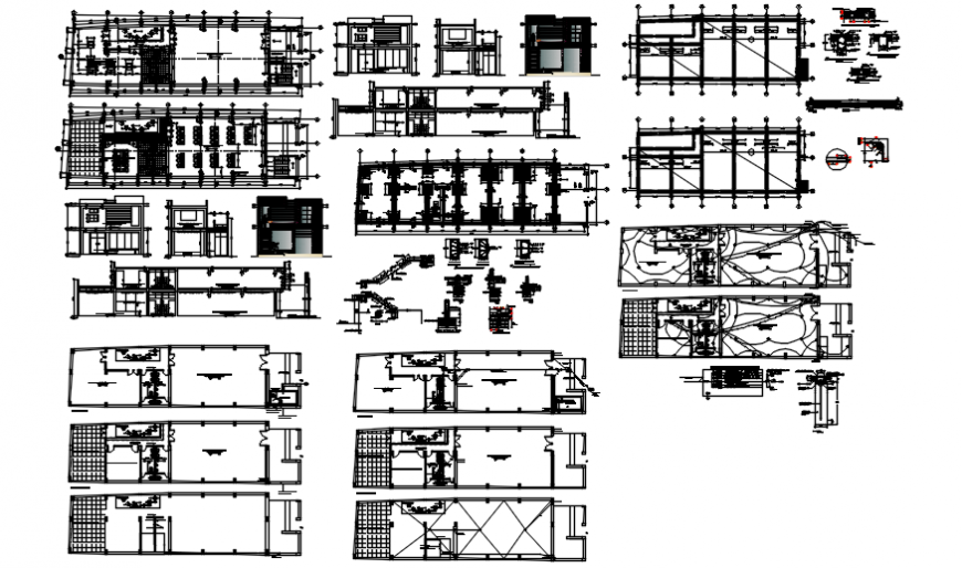 Municipal library floor plan and elevation with detail in auto cad 