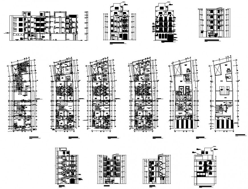 Municipal market building structure detail plan, elevation and section 2d view layout autocad file