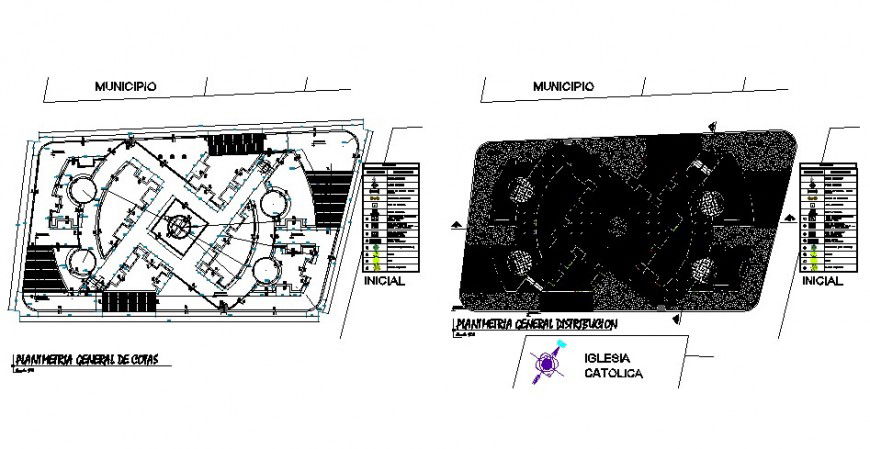 Municipal park general architecture plan and landscaping structure details dwg file
