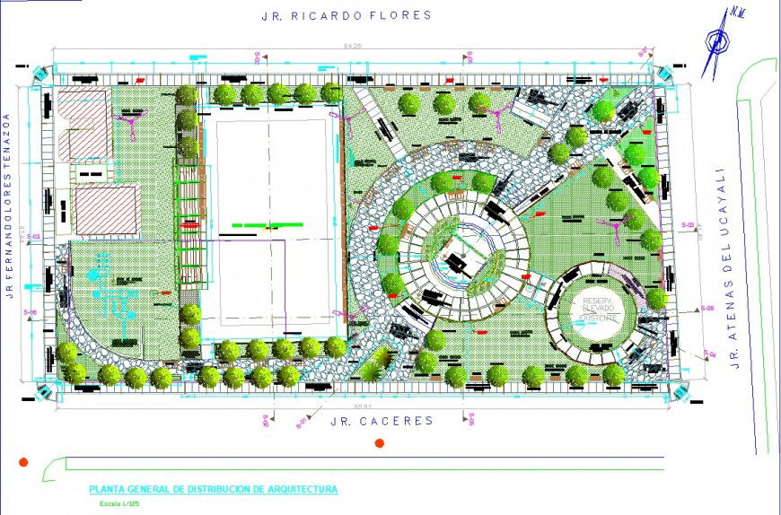 Municipal park site plan drawing in dwg file.