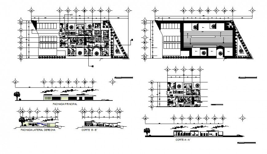 Municipal rural hospital elevation, section and plan cad drawing details dwg file