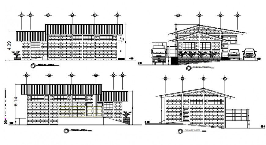 Municipal slaughter house office all sided elevation cad drawing details dwg file