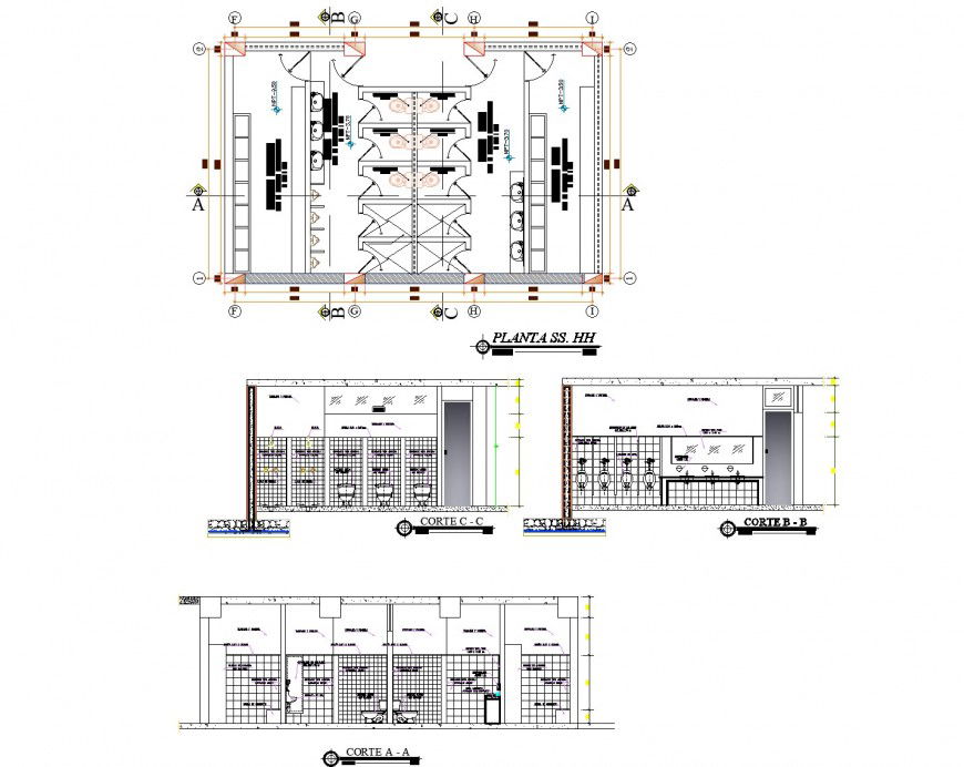 Municipal trail Toilet plan and section autocad file