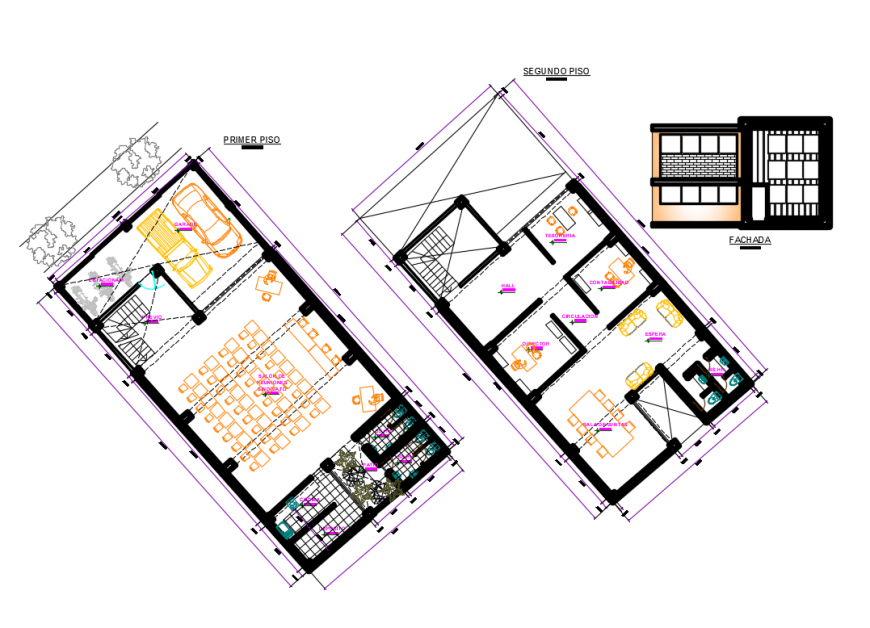 Municipal workers union house elevation and floor plan layout details dwg file