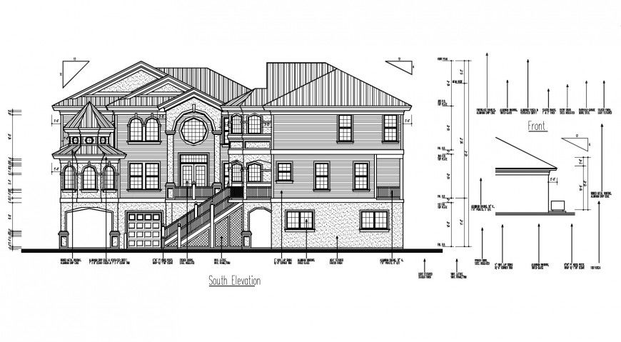 Muntin villa multi-level south elevation cad drawing details dwg file