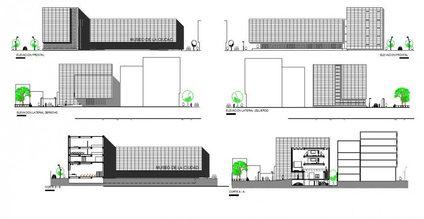 Museum building elevation drawing in dwg AutoCAD file.