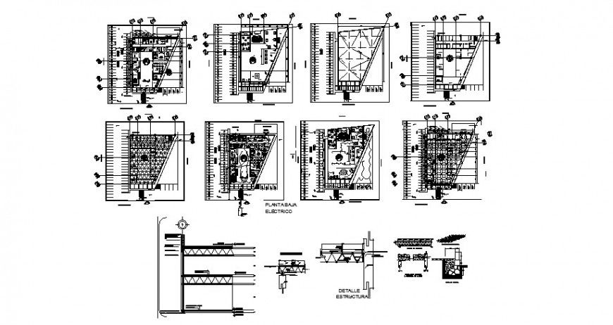 Museum floor distribution plan and structure cad drawing details dwg file