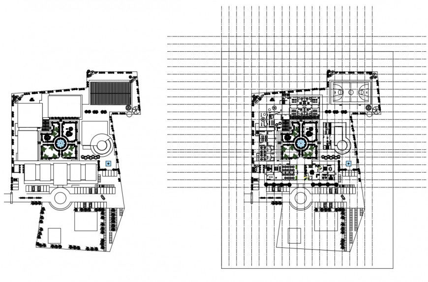 Music school center distribution plan and landscaping structure details dwg file