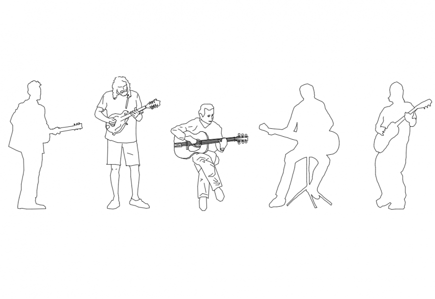 Musician people posing multiple cad block details dwg file