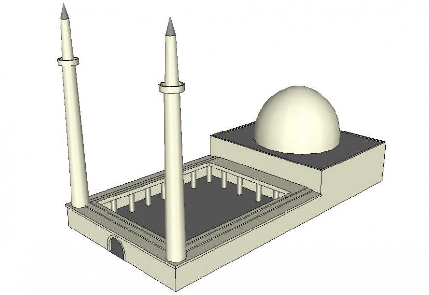 Muslim mosque building drawings 3d model sketch-up file