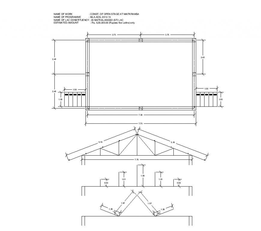 N-type lattice roof detail elevation autocad file