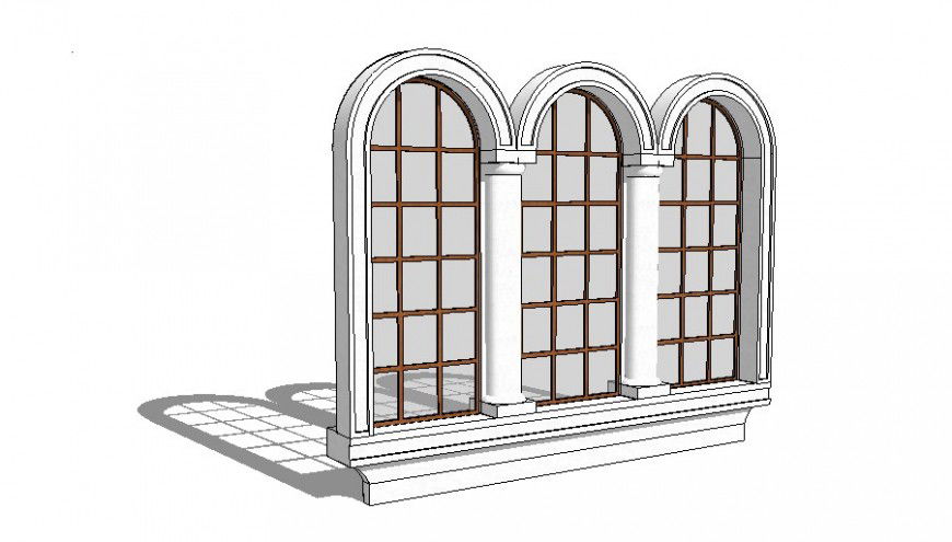 Narrow multiple 3d window block cad drawing details dwg file