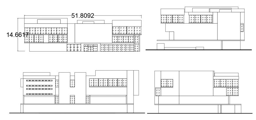National library all four sided elevation drawing details dwg file