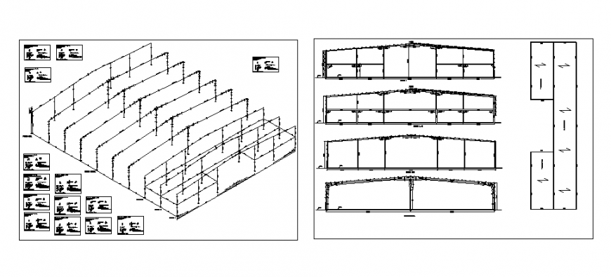 Nave industrial plant structure architecture project dwg file
