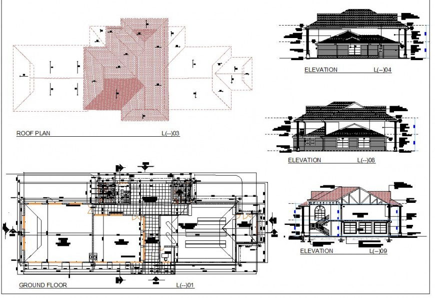 Navy garden club house plan and elevation autocad file
