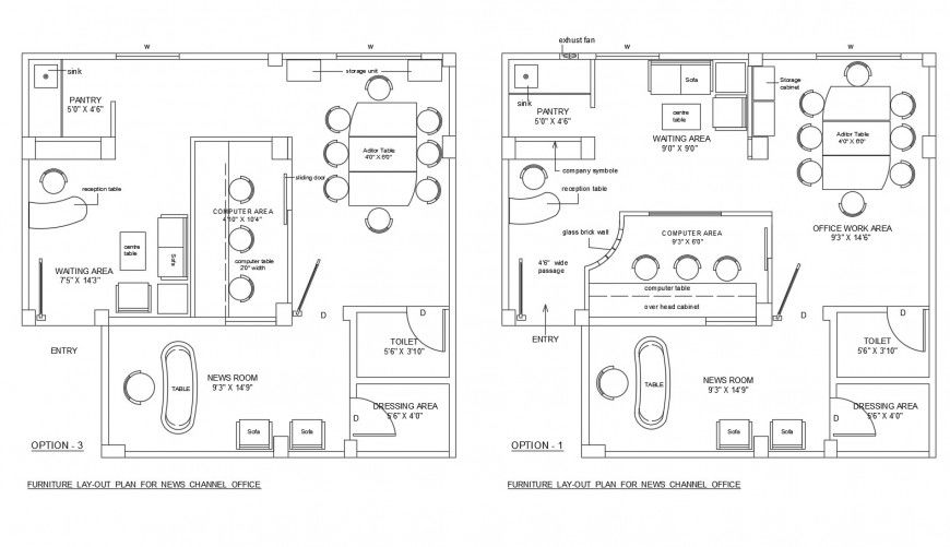 New channel office layout plan details with furniture layout cad drawing details dwg file
