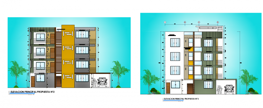 New design of a apartment front view detail dwg file