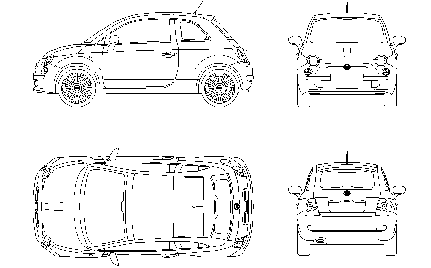 New fiat family car all sided elevation block dwg file
