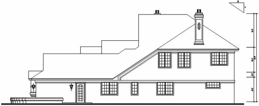 Right Side Elevation Drawing of Cottage House DWG File