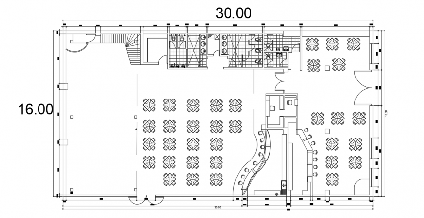Night club bar distribution plan with furniture drawing details dwg file