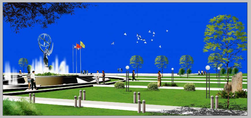 Night time park detail 3d model elevation photo shop file