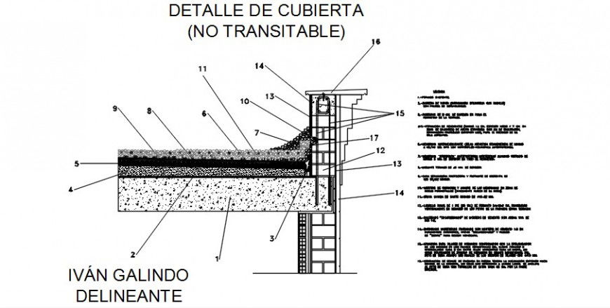 No passable roof constructive structure drawing details dwg file